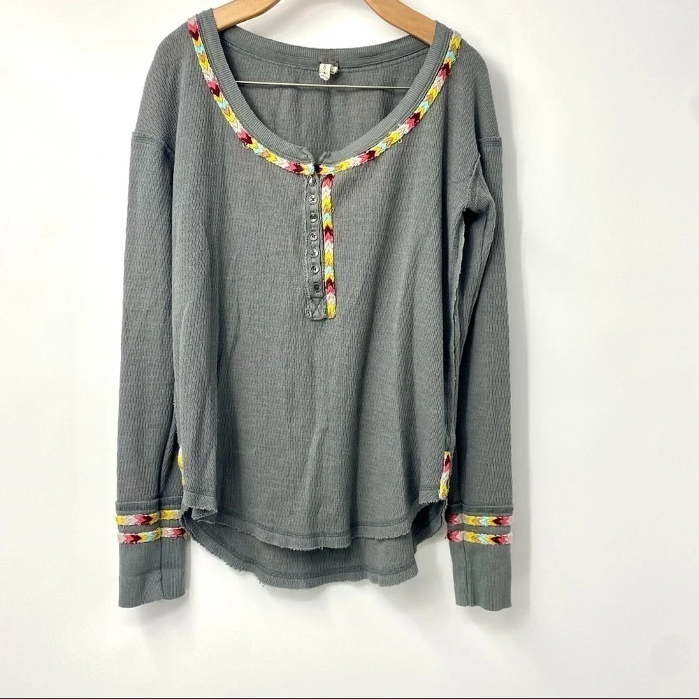 Free People rainbow thermal Henley top S